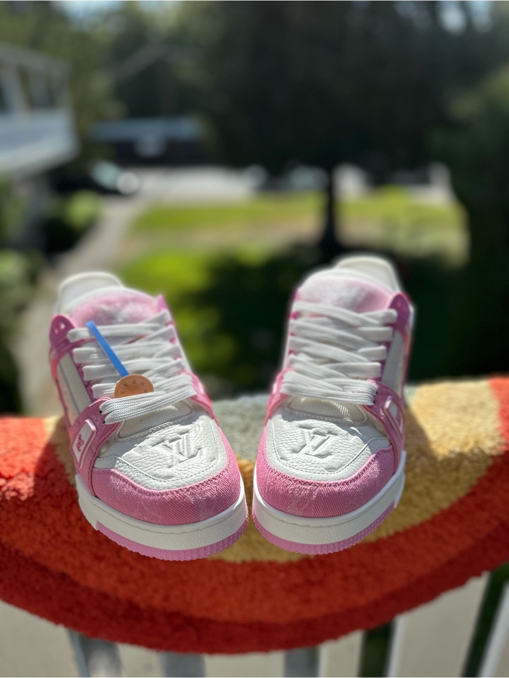 LV Pink and White Low-Top Sneakers
